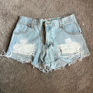Distressed jean shorts
